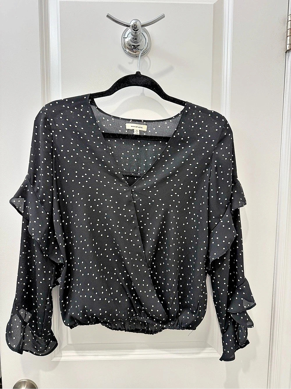 Max Stufio Polka Dot Ruffle Blouse in Black & White Size XS Like New